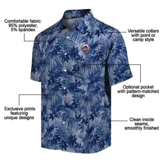 Tropical New York Mets Hawaiian Shirt - Blue Leaf Pattern for Men & Summer Getaway