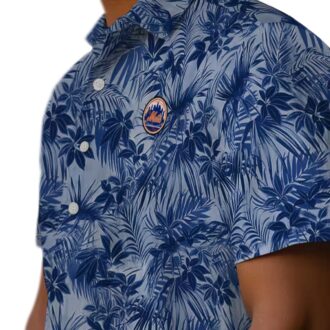Tropical New York Mets Hawaiian Shirt - Blue Leaf Pattern for Men & Summer Getaway
