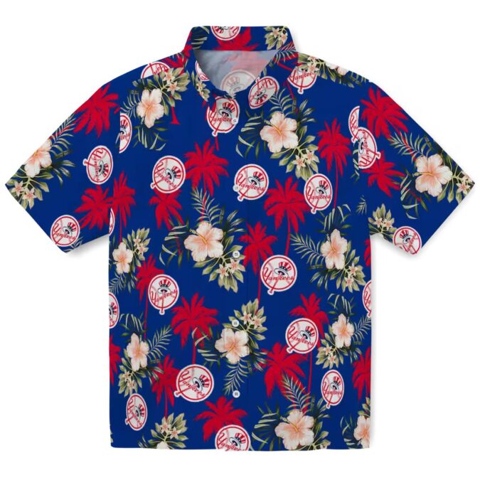 2025 Cool Yankees Hawaiian Shirt - Navy Palm Tree Button-Up for Game Day & Summer