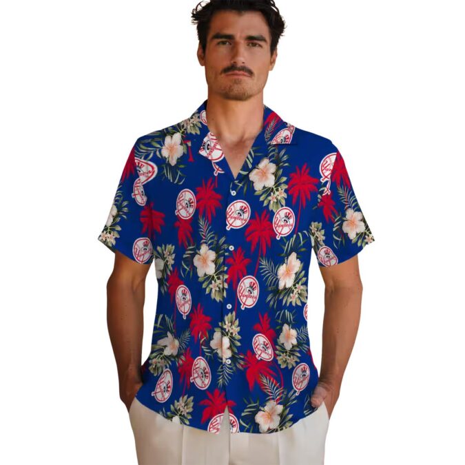 2025 Cool Yankees Hawaiian Shirt - Navy Palm Tree Button-Up for Game Day & Summer