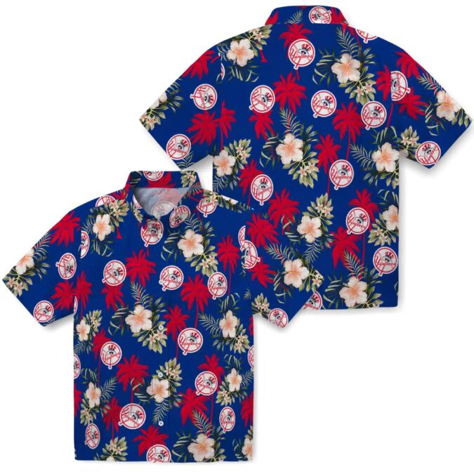 2025 Cool Yankees Hawaiian Shirt - Navy Palm Tree Button-Up for Game Day & Summer