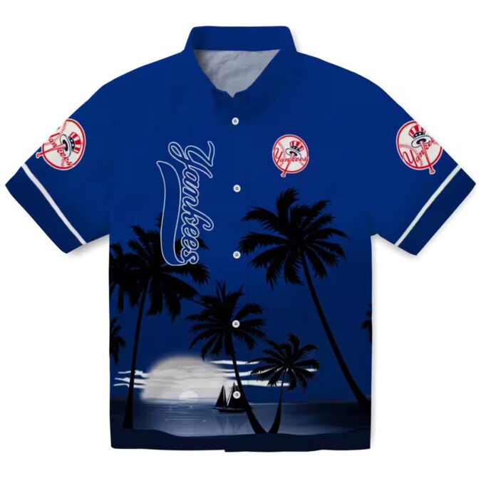 Best Yankees Tropical Beach Shirt - Navy Sunset Hawaiian Style for Men
