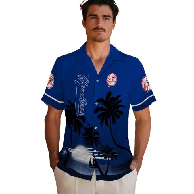 Best Yankees Tropical Beach Shirt - Navy Sunset Hawaiian Style for Men