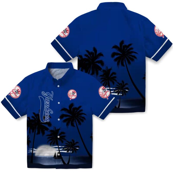 Best Yankees Tropical Beach Shirt - Navy Sunset Hawaiian Style for Men
