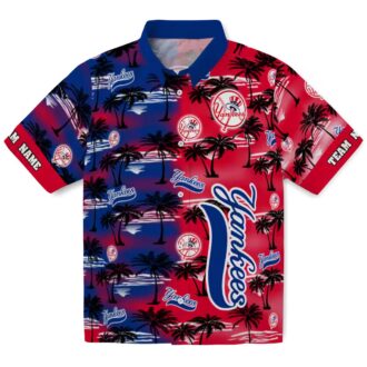 Custom New York Yankees Navy Hawaiian Shirt - Palm Silhouette Vacation Shirt for Baseball Lovers