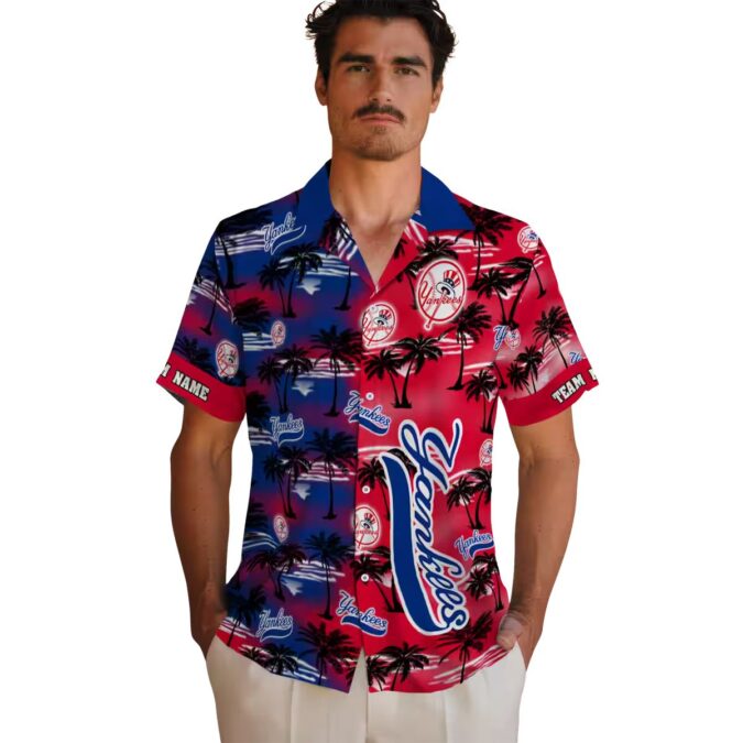 Custom New York Yankees Navy Hawaiian Shirt - Palm Silhouette Vacation Shirt for Baseball Lovers