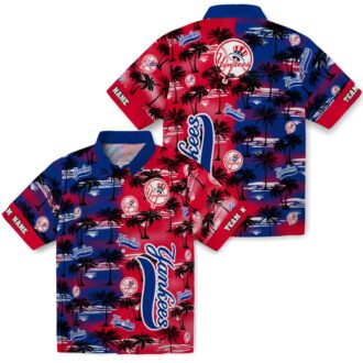 Custom New York Yankees Navy Hawaiian Shirt - Palm Silhouette Vacation Shirt for Baseball Lovers
