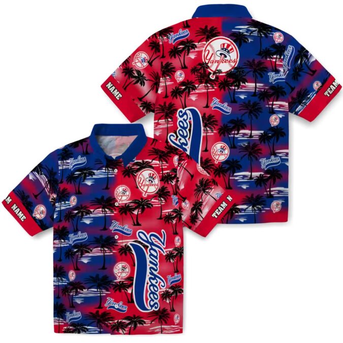 Custom New York Yankees Navy Hawaiian Shirt - Palm Silhouette Vacation Shirt for Baseball Lovers