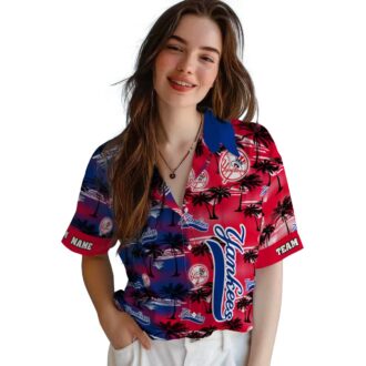 Custom New York Yankees Navy Hawaiian Shirt - Palm Silhouette Vacation Shirt for Baseball Lovers