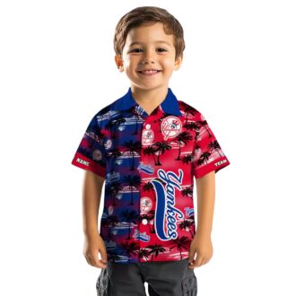 Custom New York Yankees Navy Hawaiian Shirt - Palm Silhouette Vacation Shirt for Baseball Lovers