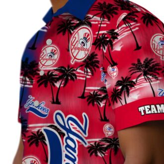 Custom New York Yankees Navy Hawaiian Shirt - Palm Silhouette Vacation Shirt for Baseball Lovers
