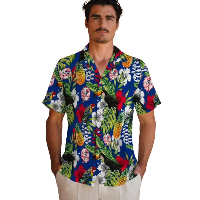 Custom Yankees Hawaiian Shirt for Men - Toucan Tropical Navy Green MLB Style