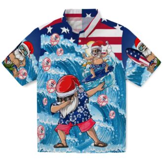 Funny Yankees Holiday Hawaiian Shirt - Blue Surfing Santa Christmas Beachwear