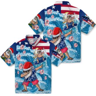 Funny Yankees Holiday Hawaiian Shirt - Blue Surfing Santa Christmas Beachwear