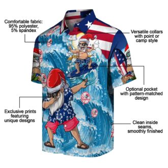 Funny Yankees Holiday Hawaiian Shirt - Blue Surfing Santa Christmas Beachwear