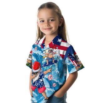 Funny Yankees Holiday Hawaiian Shirt - Blue Surfing Santa Christmas Beachwear