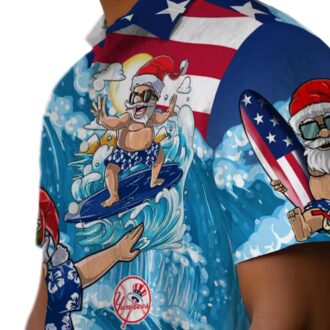 Funny Yankees Holiday Hawaiian Shirt - Blue Surfing Santa Christmas Beachwear