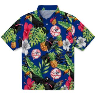 Men's Yankees Short Sleeve Hawaiian Shirt - Tropical Navy Green Toucan Design for Summer