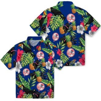 Men's Yankees Short Sleeve Hawaiian Shirt - Tropical Navy Green Toucan Design for Summer