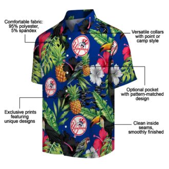 Men's Yankees Short Sleeve Hawaiian Shirt - Tropical Navy Green Toucan Design for Summer