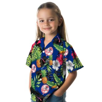 Men's Yankees Short Sleeve Hawaiian Shirt - Tropical Navy Green Toucan Design for Summer