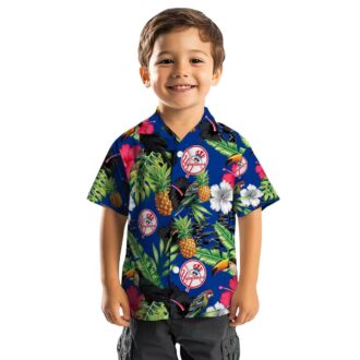 Men's Yankees Short Sleeve Hawaiian Shirt - Tropical Navy Green Toucan Design for Summer