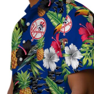Men's Yankees Short Sleeve Hawaiian Shirt - Tropical Navy Green Toucan Design for Summer