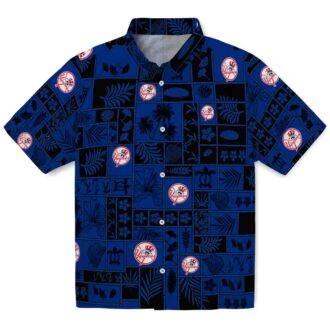 Men’s New York Yankees Summer Hawaiian Shirt - Floral Navy Black Patch for Baseball Fans
