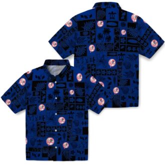 Men’s New York Yankees Summer Hawaiian Shirt - Floral Navy Black Patch for Baseball Fans