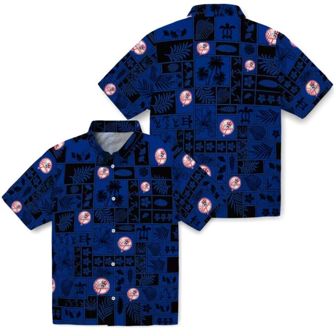 Men’s New York Yankees Summer Hawaiian Shirt - Floral Navy Black Patch for Baseball Fans