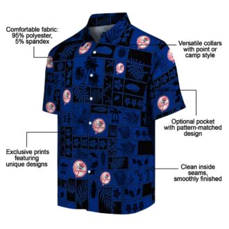 Men’s New York Yankees Summer Hawaiian Shirt - Floral Navy Black Patch for Baseball Fans