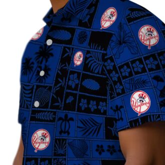 Men’s New York Yankees Summer Hawaiian Shirt - Floral Navy Black Patch for Baseball Fans