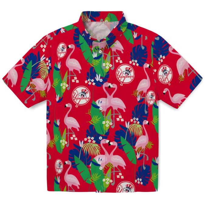 Men’s New York Yankees Tropical Navy Green Shirt - Flamingo Foliage Summer Vibe