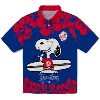 MLB New York Yankees Aloha Summer Shirt - Snoopy Surf Design, Navy White Tropical Style