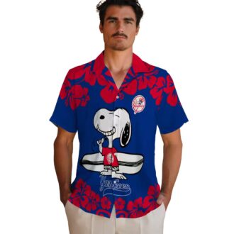 MLB New York Yankees Aloha Summer Shirt - Snoopy Surf Design, Navy White Tropical Style