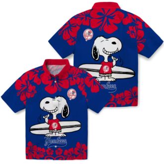 MLB New York Yankees Aloha Summer Shirt - Snoopy Surf Design, Navy White Tropical Style
