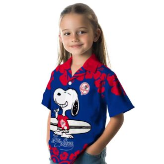 MLB New York Yankees Aloha Summer Shirt - Snoopy Surf Design, Navy White Tropical Style