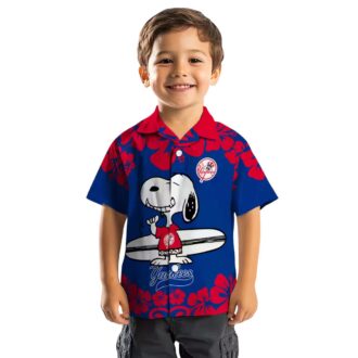 MLB New York Yankees Aloha Summer Shirt - Snoopy Surf Design, Navy White Tropical Style