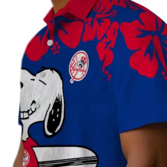 MLB New York Yankees Aloha Summer Shirt - Snoopy Surf Design, Navy White Tropical Style