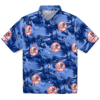 MLB New York Yankees Beach Button Up Shirt - Coastal Palms Navy Hawaiian Style