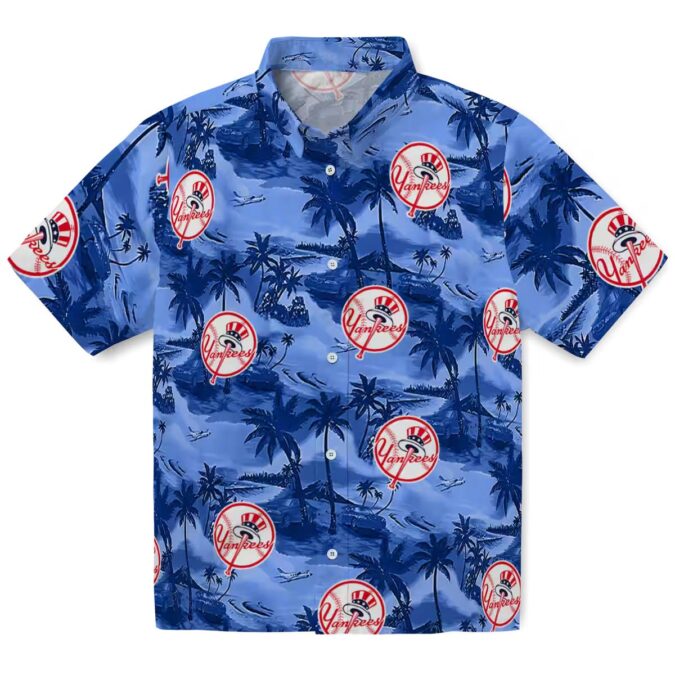 MLB New York Yankees Beach Button Up Shirt - Coastal Palms Navy Hawaiian Style