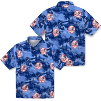 MLB New York Yankees Beach Button Up Shirt - Coastal Palms Navy Hawaiian Style