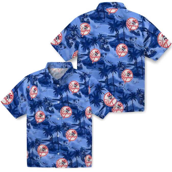 MLB New York Yankees Beach Button Up Shirt - Coastal Palms Navy Hawaiian Style