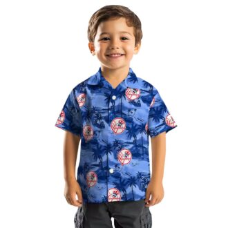 MLB New York Yankees Beach Button Up Shirt - Coastal Palms Navy Hawaiian Style