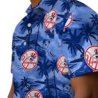 MLB New York Yankees Beach Button Up Shirt - Coastal Palms Navy Hawaiian Style