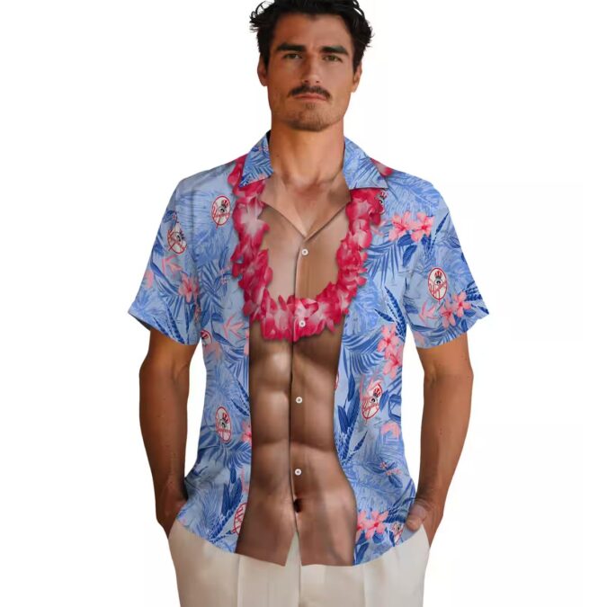 MLB Yankees Hawaiian Shirt for Men - Chest Illusion Navy Vacation Style