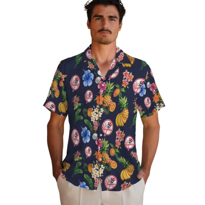 MLB Yankees Hibiscus & Fruit Summer Hawaiian Shirt - Fan Gift Apparel