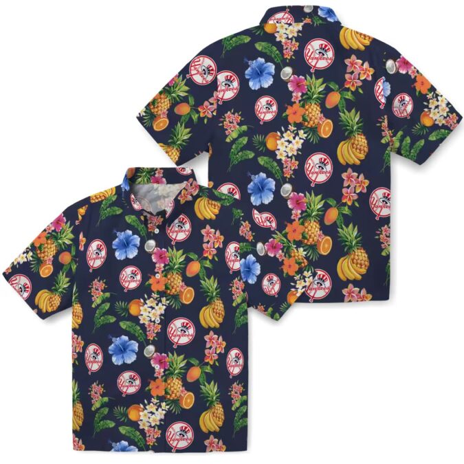 MLB Yankees Hibiscus & Fruit Summer Hawaiian Shirt - Fan Gift Apparel