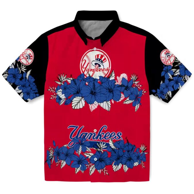 MLB Yankees Hibiscus Stripe Tropical Shirt - Men’s Navy Black Vacation Apparel