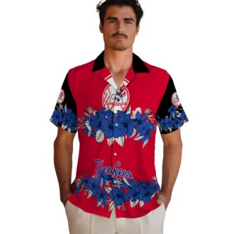 MLB Yankees Hibiscus Stripe Tropical Shirt - Men’s Navy Black Vacation Apparel